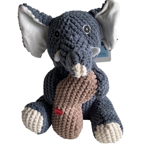 Patchwork Pet Snuggler Elephant With Peanut 2 in1 Squeaker & Grunter 11" Dog Toy - Picture 1 of 1